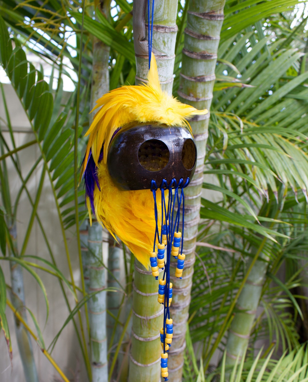 Full Feather Large Hawaiian Warrior Ikaika Makaki'i Mask Coconut Shell