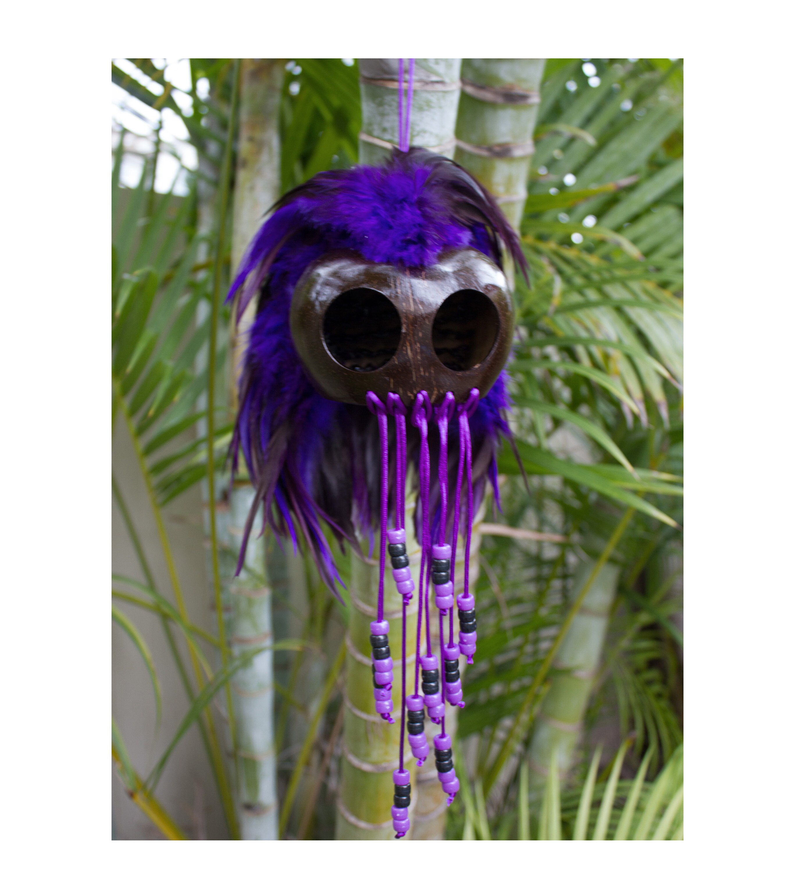 Free Shipping in USA Large Hawaiian Warrior Ikaika Makaki'i Mask Coconut Shell Feather Helmets