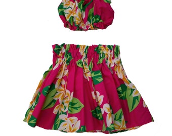 Hawaiian Print Toddler Hula Skirts For 1 to 3 Years Old Girls Pa'u Hula Dancer Skirts with Matching Top. Hand Made in Hawaii