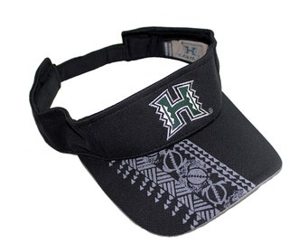 University of Hawaii Visor Hats Whit Sea Turtle Tapa Print, Black and Green Color