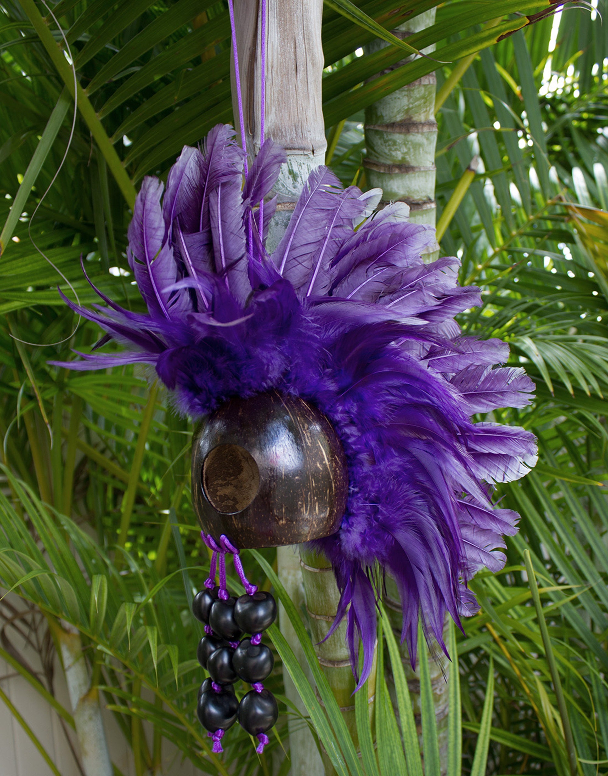 Free Shipping in USA Large Hawaiian Warrior Ikaika Makaki'i Mask Coconut Shell Feather Helmets