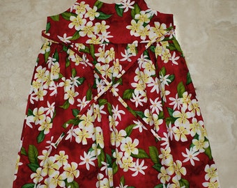 Girls Size 8 Hawaii Sun Dress Red or Blue Plumeria Flower 100% Cotton. Made in Hawaii. Free Shipping in USA