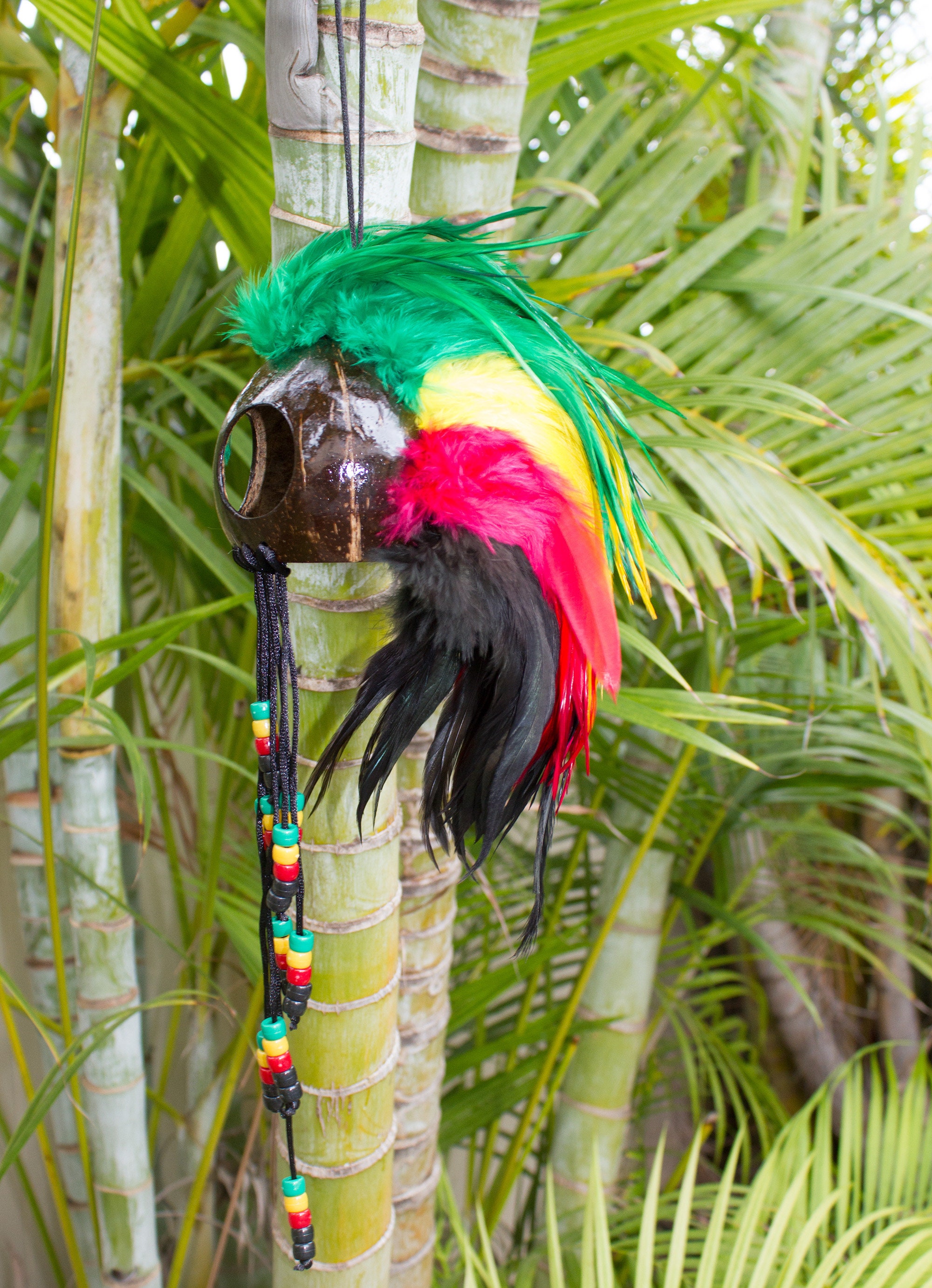 Free Shipping in USA Large Hawaiian Warrior Ikaika Makaki'i Mask Coconut Shell Feather Helmets