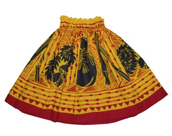 Hawaiian Hula Skirts For 4 - 12 Years Old Girls, Hawaii Red and Yellow Tapa Pa'u Hula Dancer Skirts, Hand Made in Hawaii