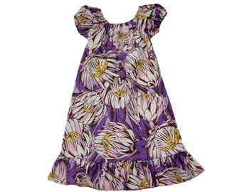 Girls Hawaii Style Long Muumuu Dress Protea Flower. Made in Hawaii. Free Shipping in USA