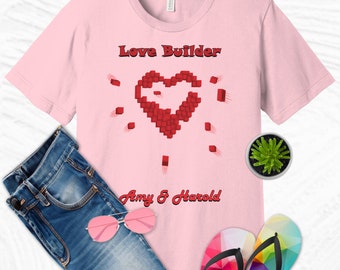 Camiseta a juego de pareja de regalo de San Valentín, constructor de amor, camiseta de amor de día de San Valentín personalizada, camiseta de día de San Valentín personalizada, camiseta de amor
