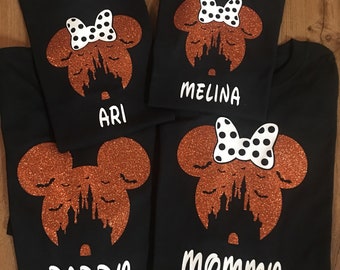custom name halloween family shirt matching set glitter disneyland disney world trick or treat shirt tee mickey minnie