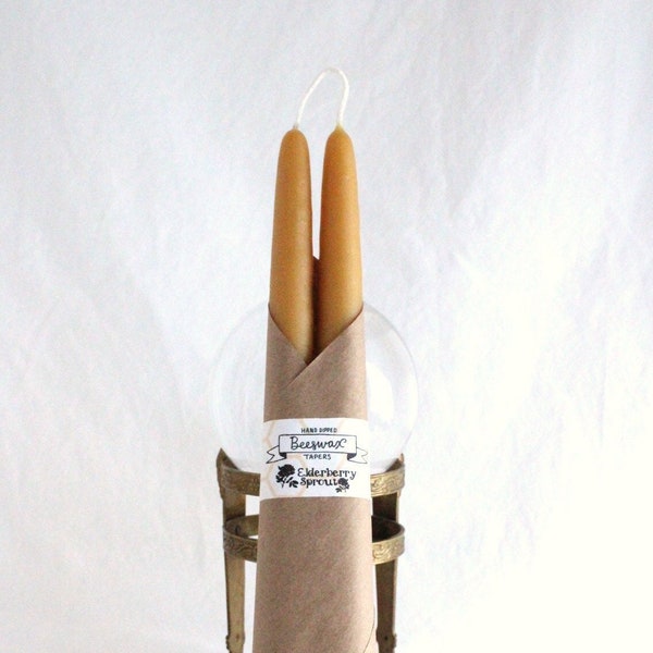10" Pair of Hand Dipped Beeswax Taper Candles - 20 hours burn time, Made in Washington USA