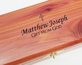 Engraved Wood Prayer Box, Christening, Baptism, Gift from God, Grandchild Keepsake, God Child, Rosary, Lock and Key, Religious Gift, Cedar