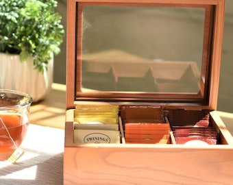 Engraved Cherry Wood Tea Box, Gourmet Tea Storage, Personalized Gift