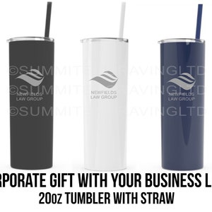 Custom Corporate Gift Engraved Stainless Steel Tumbler with Straw, NOT a Cheap Sticker, 20oz Double Wall Travel Mug With Your Business Logo