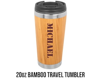 Custom Travel Mug, Personalized Coffee Tumbler, Monogram Travel Mug, Teacher Coffee Cup, Engraved Bamboo Travel Mug with Logo, Mailman