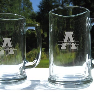 Set of 6- Personalized Beer Mug - Backside Engraving -  Engraved Beer Mug -  Engraved Beer Glass