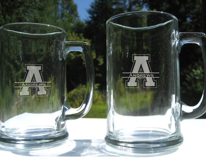 Set of 6- Personalized Beer Mug - Backside Engraving -  Engraved Beer Mug -  Engraved Beer Glass