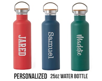 Summer 25oz  Water Bottle,  Personalized Classic Water Bottle, Engraved Stainless Steel, Reusable Double Wall With Bamboo Cap, Eco-Friendly