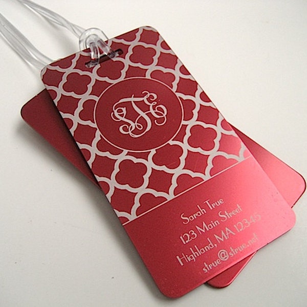 Luggage Tag Pair- Engraved Luggage Tag - Quatrefoil Luggage Tag- Monogram Travel Accessories - Travel Luggage Tag- Vine Monogram