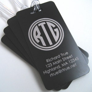 Luggage Tag 4-Pack- Engraved Luggage Tag - Gift for Him - Luggage Tag- Monogram Travel Accessories - Travel Luggage Tag- Circle Monogram