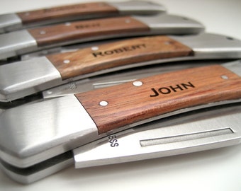 Engraved Knife - Wood Handle Pocket Knife – Personalized Groomsmen Gift - Monogrammed Engraved Pocket Knife -Wedding Party Gift