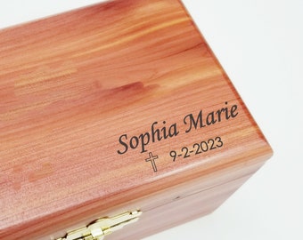 Engraved Wood Prayer Box, First Communion, Baptism, Confirmation, God Child Gift, Grandchild Religious Keepsake, Lock and Key, Cedar Wood