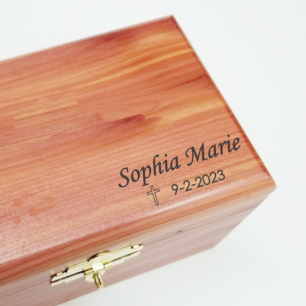 Engraved Wood Prayer Box, First Communion, Baptism, Confirmation, God Child Gift, Grandchild Religious Keepsake, Lock and Key, Cedar Wood