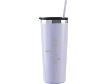 LAST MINUTE Gift Under 30, Engraved Stainless Steel Cup with Straw- NOT a Cheap Sticker- Personalized Stainless Travel Tumbler- 22oz