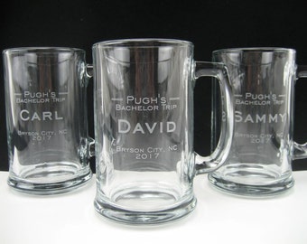 Set of 10 - Personalized Beer Mug - Bachelor Party Engraved Beer Mug -  Engraved Beer Glass