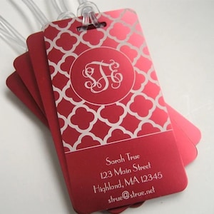 Luggage Tag 4-Pack - Engraved Luggage Tag - Quatrefoil Luggage Tag- Monogram Travel Accessories - Travel Luggage Tag- Vine Monogram