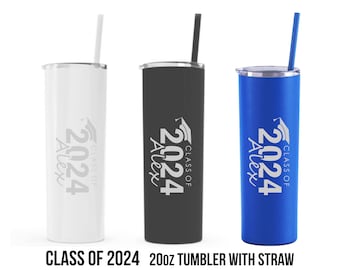 Class of 2024 Engraved Stainless Steel Tumbler with Straw- Personalized Stainless Cup- NOT a Cheap Sticker- Graduation Gift- 20 oz Tumbler