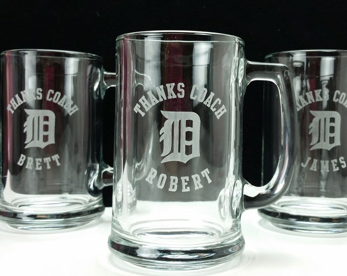 Set of 6 Coach Gift Personalized Beer Mug - Engraved Beer Mug -  Engraved Beer Glass - Personalized Beer Mug- Thank You Gift Mug