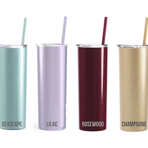 Engraved Glitter Tumbler with Straw, NOT a Cheap Sticker,  Personalized Bridesmaid Cup,  Skinny  20 oz Double Wall Gift for Bachelorette