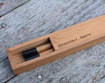 Long Distance Gift Under 20, Engraved Chopsticks, Personalized Gift For Sushi Lover, Custom Chopstick Box and Engraved Chop Sticks, Bamboo