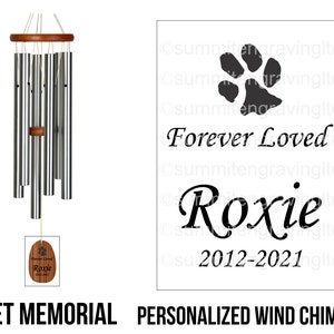 Pet Memorial Wind Chimes, Custom Engraved Sympathy Gift, In Memory of Pets Who Have Passed, Remembrance Wind Chime