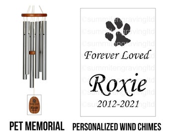 Pet Memorial Wind Chimes, Custom Engraved Sympathy Gift, In Memory of Pets Who Have Passed, Remembrance Wind Chime