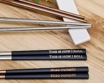 Engraved Funny Chopsticks, Sushi Lover Gift, Custom Metal Chopsticks