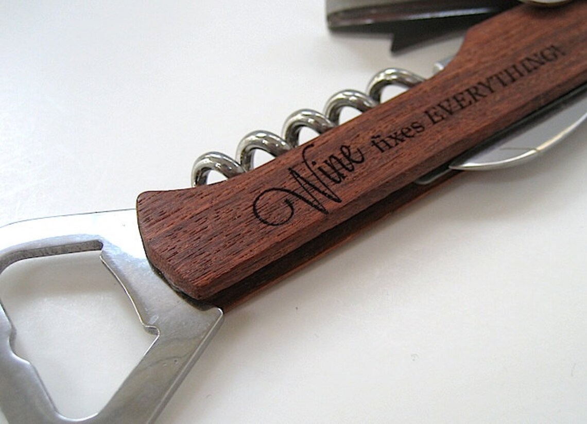 Engraved Wine Bottle Opener Wood Wine Opener WINE FIXES Etsy