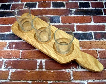 Father's Day Gift, Custom Engraved Beer Flight, Personalized Beer Flight Paddle for Beer Lover, Solid Oak, Gift for Dad Under 20