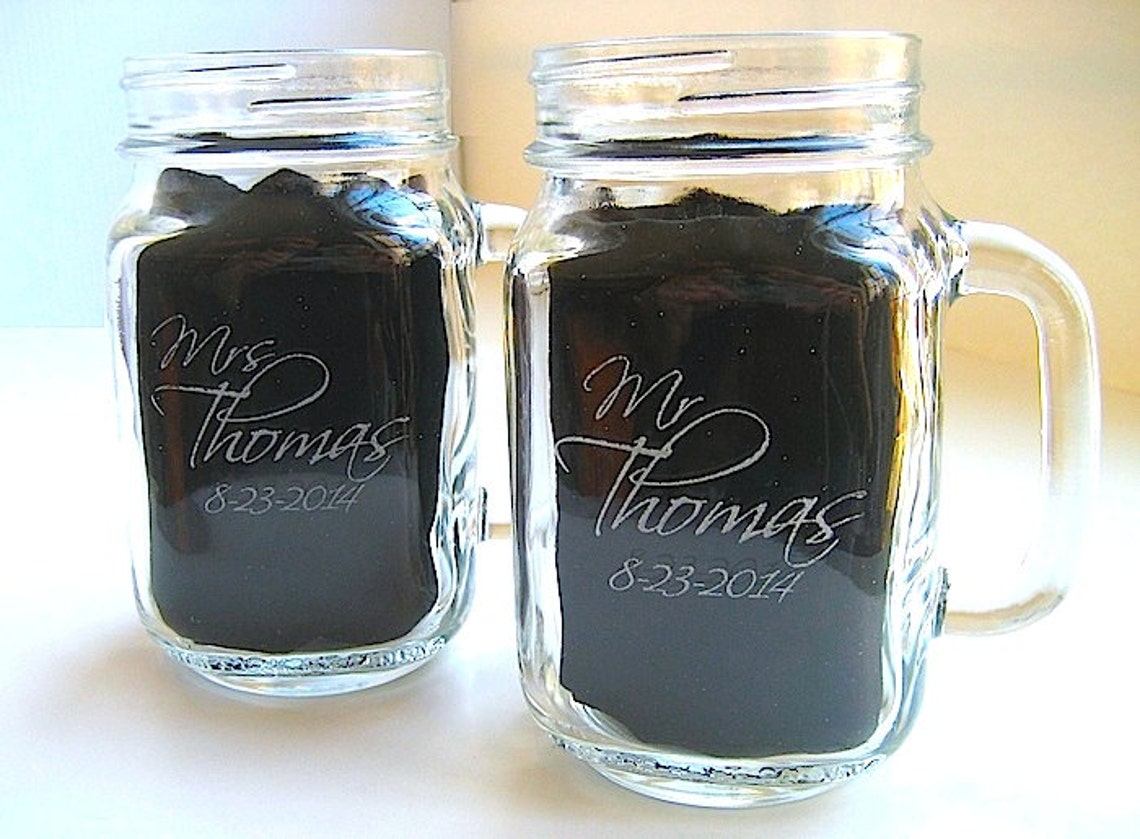 Engraved Mason Jar with Handle Engraved Wedding Glasses Etsy