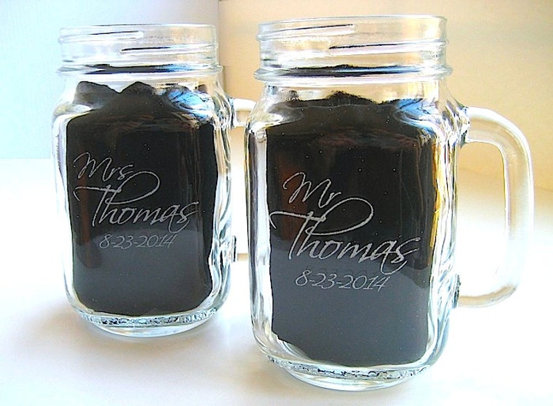 Engraved Mason Jar With Handle Engraved Wedding Glasses Etsy