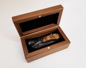 Boyfriend Gift,  Engraved Knife, Wood Handle Pocket Knife, Personalized Groomsman Gift, Monogrammed Knife, Valet Box for Dresser or Desk