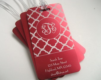 Luggage Tag 4-Pack - Engraved Luggage Tag - Quatrefoil Luggage Tag- Monogram Travel Accessories - Travel Luggage Tag- Vine Monogram