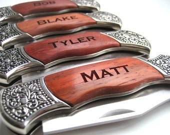 Engraved Knife - Wood Handle Pocket Knife – Personalized Groomsmen Gift - Monogrammed Engraved Pocket Knife -Wedding Party Gift