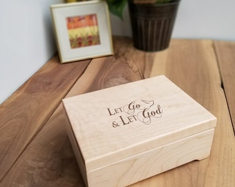Let Go and Let God Keepsake Box, Custom Engraved Wood God Box,  Prayer Box, Coping and Comfort Gift, Give it to God, Memory Box, Rosary,