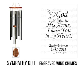 Sympathy Gift, Engraved Memorial Wind Chimes, Custom Engraved, In Memory of Family or Friends Who Have Passed, Remembrance Wind Chime