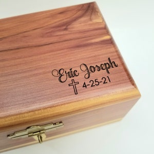 Engraved Wood Prayer Box, First Communion, Baptism, God Child Gift, Grandchild Keepsake, Rosary, Lock and Key, Religious Gift, Cedar Wood