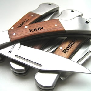 Engraved Knife - Wood Handle Pocket Knife – Personalized Groomsmen Gift - Monogrammed Engraved Pocket Knife - Wedding Party Gift