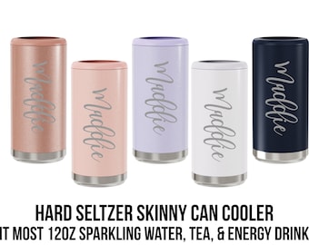 Engraved Slim Can Cooler,  Hard Seltzer Cooler, NOT a Cheap Sticker, Personalized Stainless Skinny Tumbler,  12 oz Double Wall Cooler