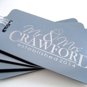Luggage Tag  - Set of 4 - Custom Engraved Family Name Luggage Tag Set - His and Hers Engraved Luggage Tags - Personalized Luggage Tag