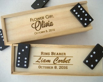 Domino Set -8 Sets Mini Personalized Domino Game- Engraved Ring Bearer Gift- Flower Girl Gift- Wood Toy - Party Game - Party Favor - Wedding