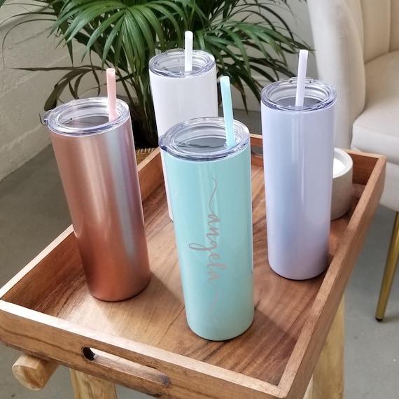 Engraved Stainless Steel Tumbler with Straw - NOT a Cheap Sticker- Personalized Stainless Cup- Skinny Tumbler- 20 oz Double Wall Tumbler