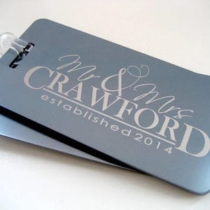 Luggage Tag Pair- Custom Engraved Family Name Luggage Tag Set - His and Hers Engraved Luggage Tags - Personalized Luggage Tag